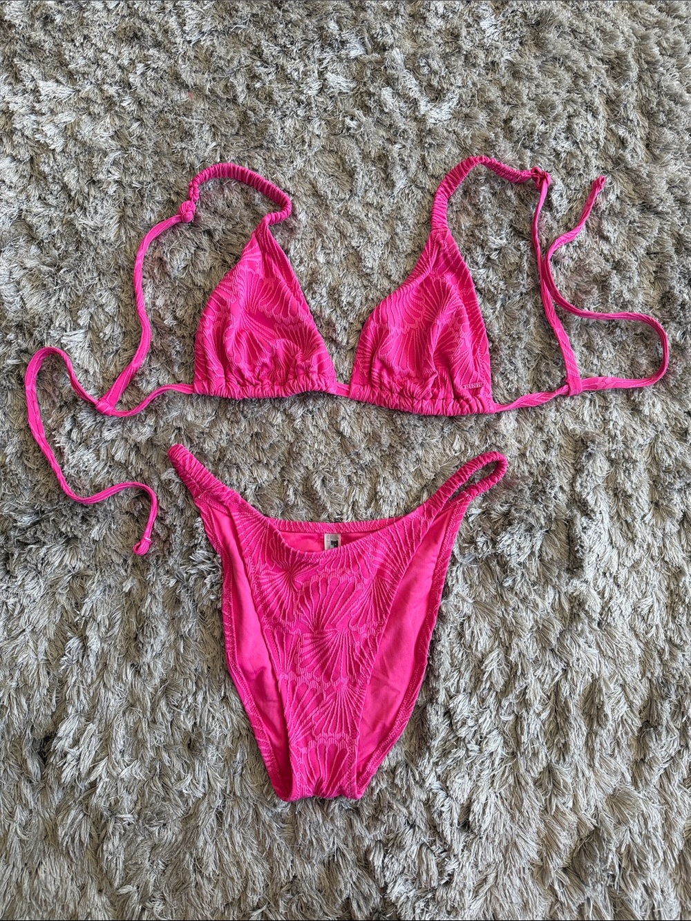 PINK Victoria's Secret Bright Pink Textured Triangle Bikini in size Medium